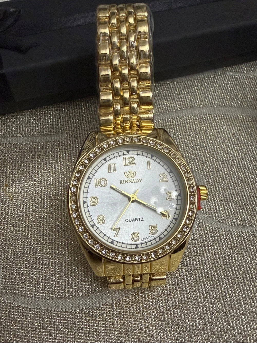 Rhinastar Gold-Tone Crystal Bezel Quartz Watch